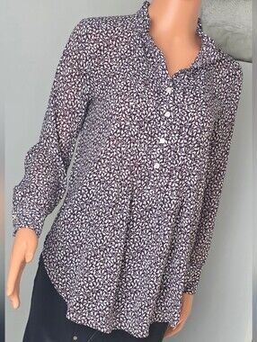 LOFT Purple and White Patterned Blouse